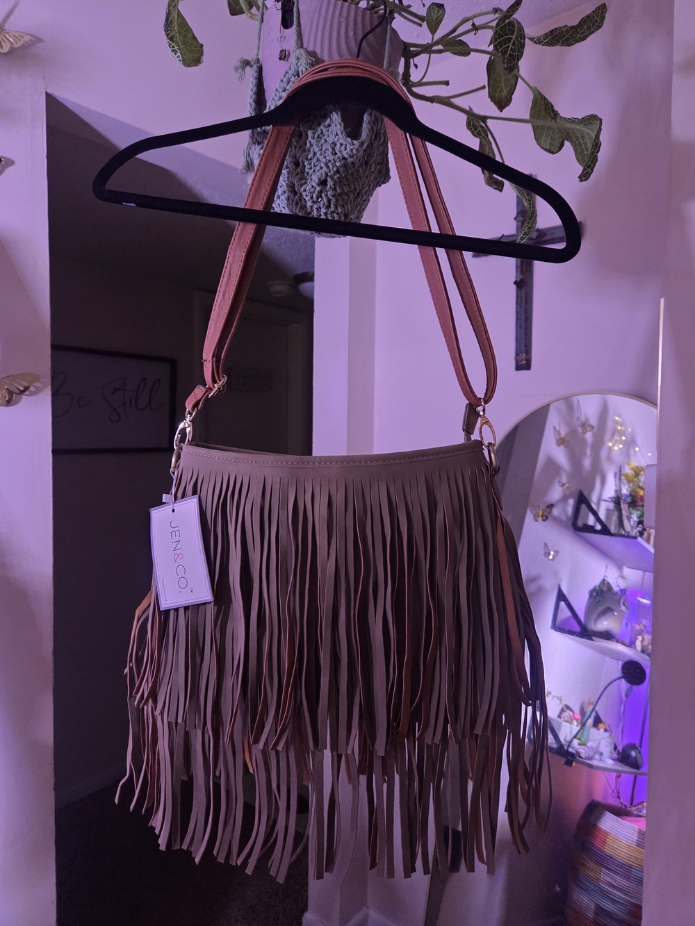 Jen & Co. Brown Fringe Shoulder or Crossbody Bag. Adjustable. NWT